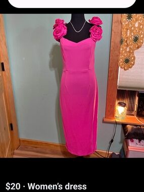 Fuchsia Floral-Shoulder Midi Dress - Brand Unknown